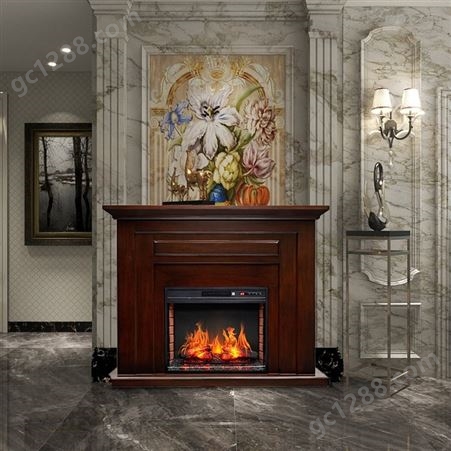 美式1.5米电子壁炉柜实木装饰仿真火焰取暖器欧式复古家用背景墙
