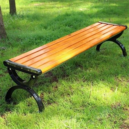室外公园休闲座椅 小区户外实木铸铁靠椅 麦黄色