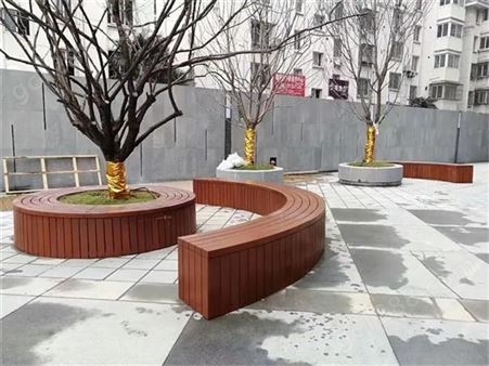 小区公园定制菠萝格四方树池坐凳 户外防腐木围树椅