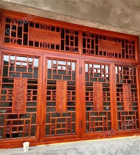 木结构门窗 实木中式雕刻仿古花窗花格 惠森建筑