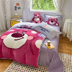 床上用品床单被罩四件套 加厚牛奶绒 卡通系列 床笠款