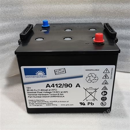 德国阳光蓄电池A412/90A 免维护胶体12V90Ah电池 工业电力航海储能