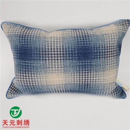 现代线条天蓝色刺绣轻奢设计师样板房客厅沙发抱枕