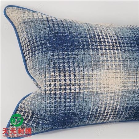 现代线条天蓝色刺绣轻奢设计师样板房客厅沙发抱枕