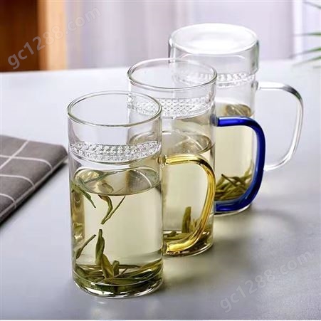 耐高温玻璃杯月牙杯过滤一提茶水分离泡茶杯喝水花茶杯YYB70-400